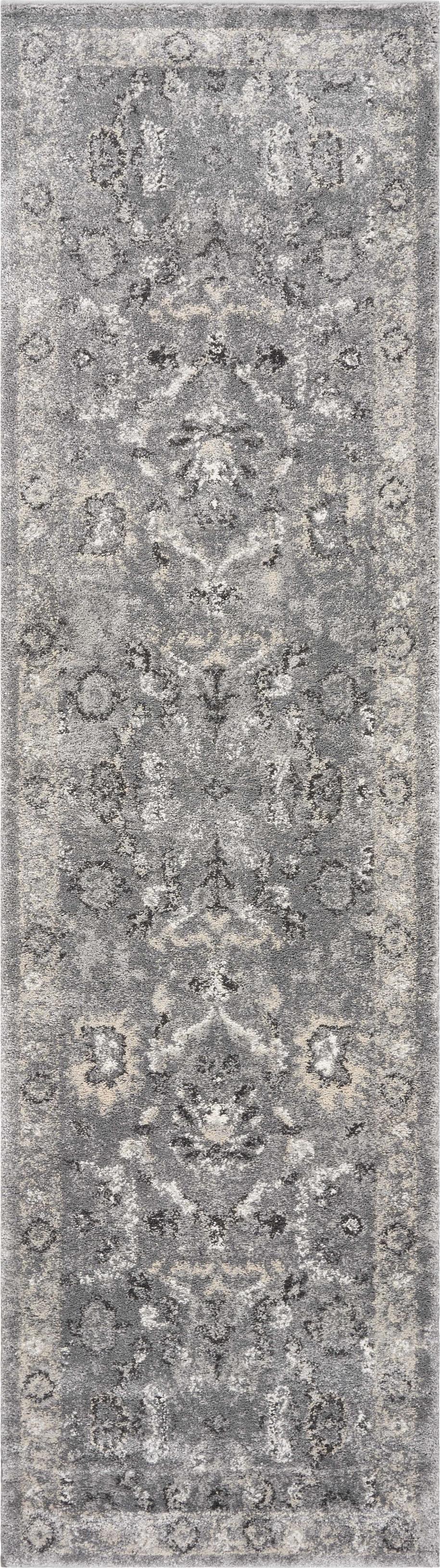 7' Grey Machine Woven Distressed Floral Traditional Indoor Runner Rug - 99fab 