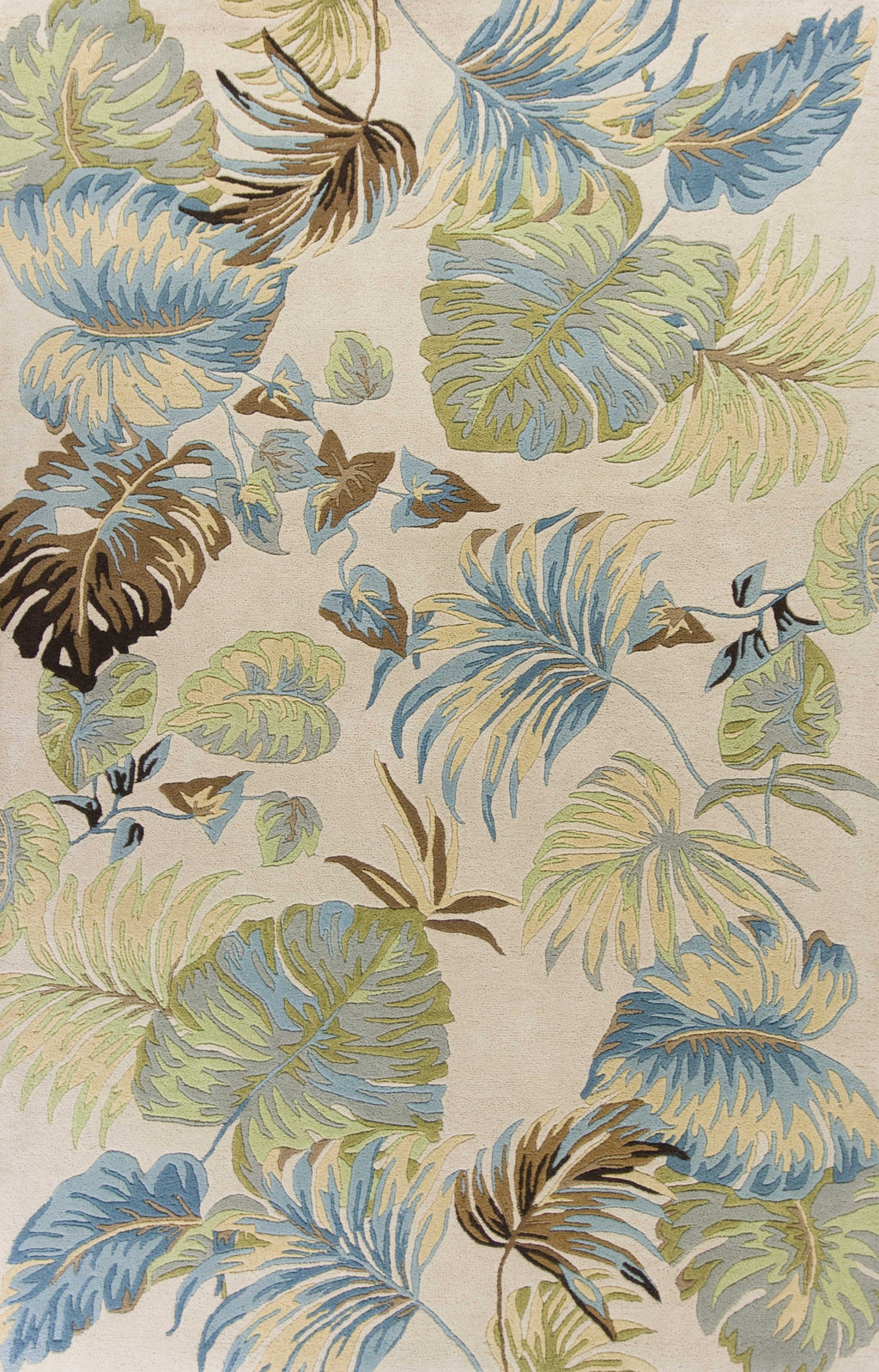 3'X4' Ivory Blue Hand Tufted Tropical Leaves Indoor Area Rug - 99fab 