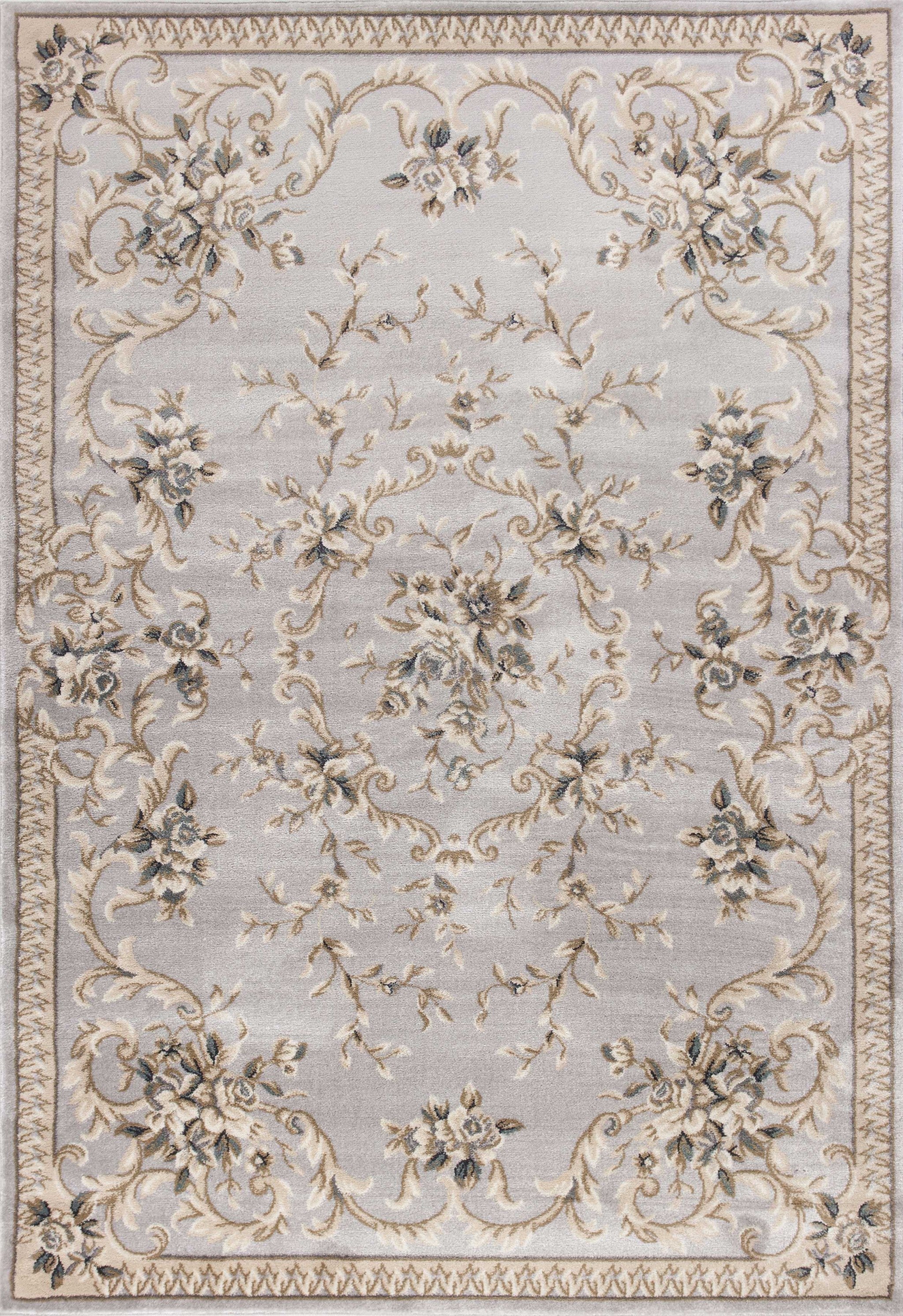 5' X 8' Light Grey Floral Vines Bordered Area Rug