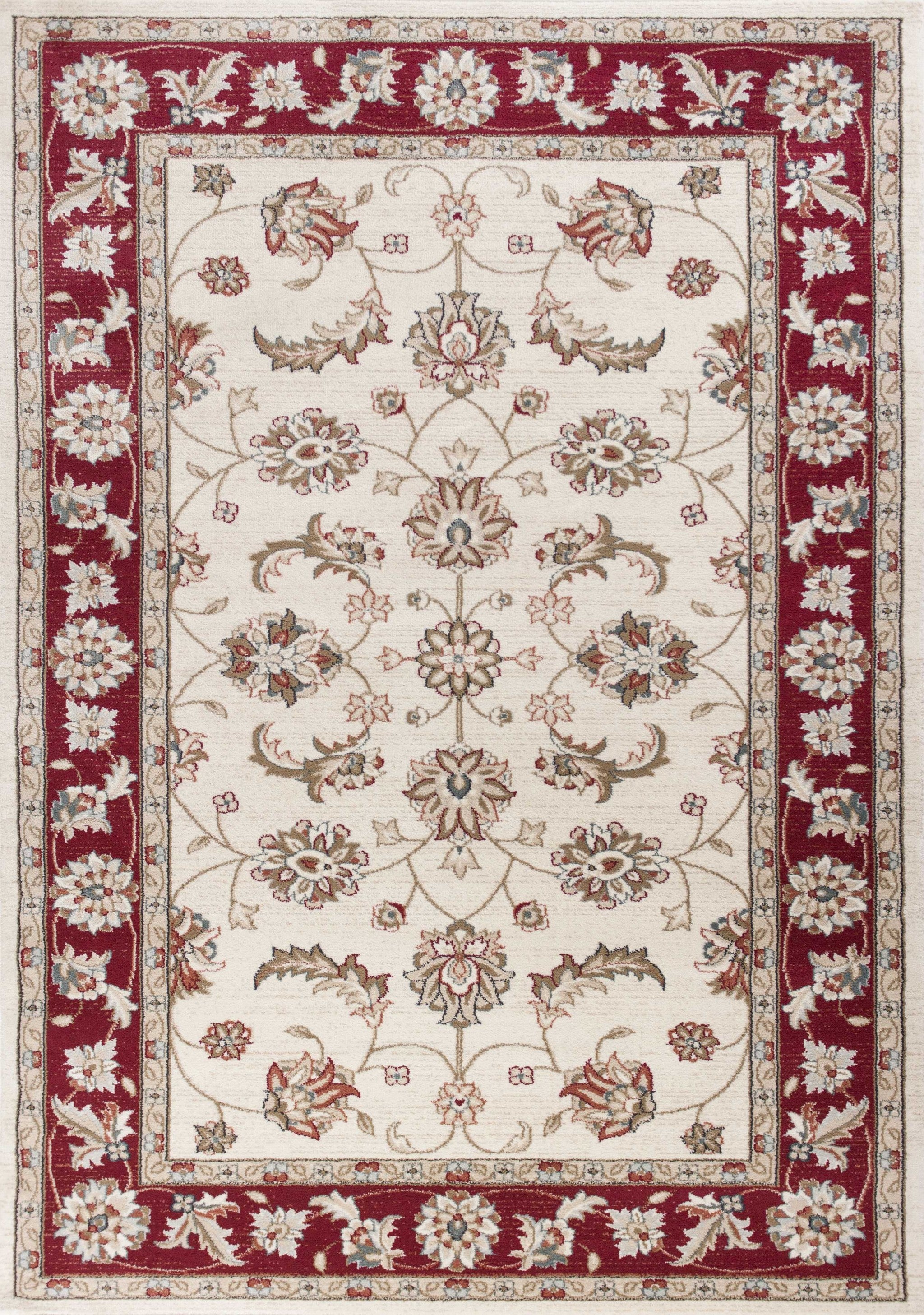 5'X8' Ivory Red Bordered Floral Indoor Area Rug