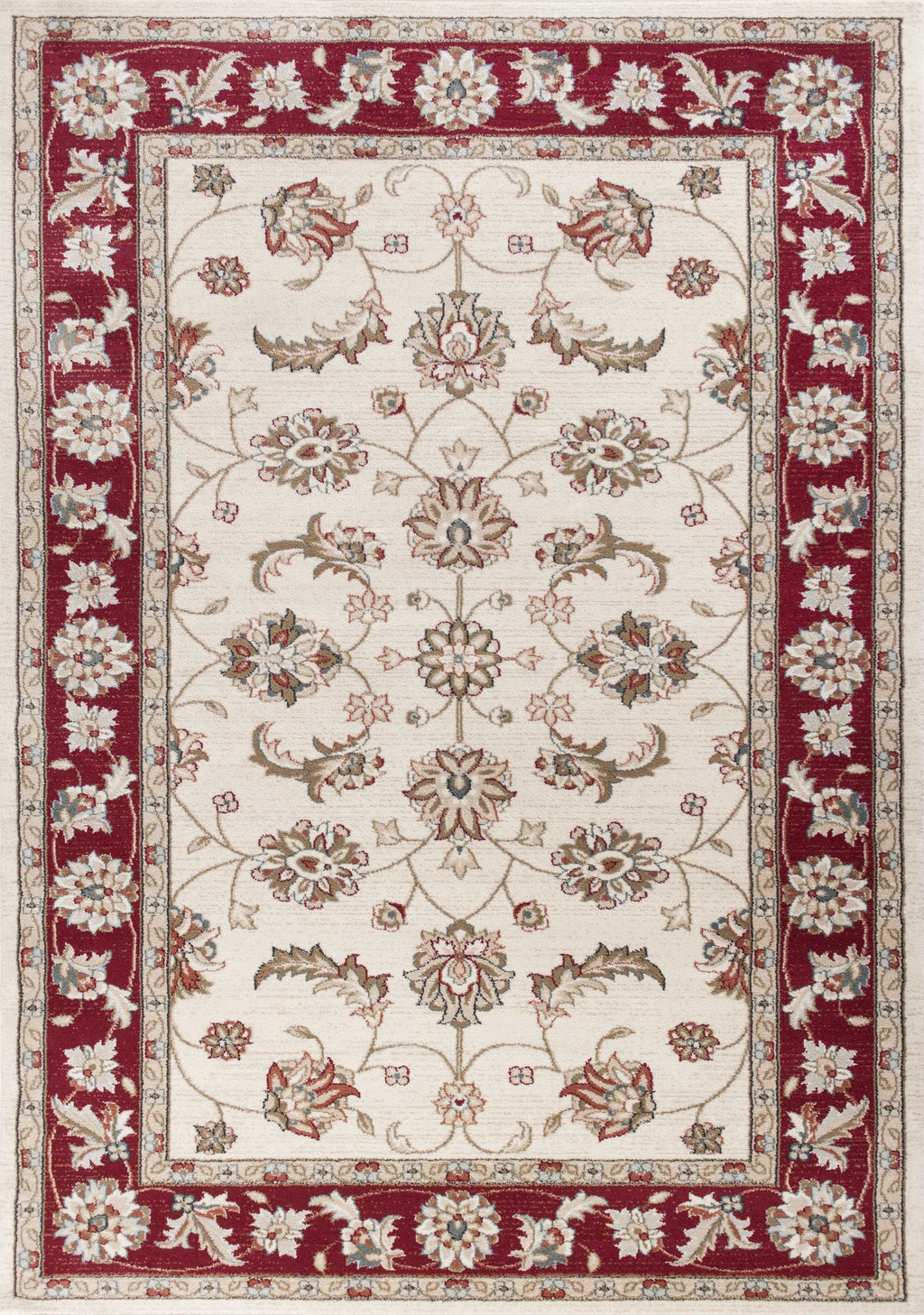 5'X8' Ivory Red Bordered Floral Indoor Area Rug - 99fab 