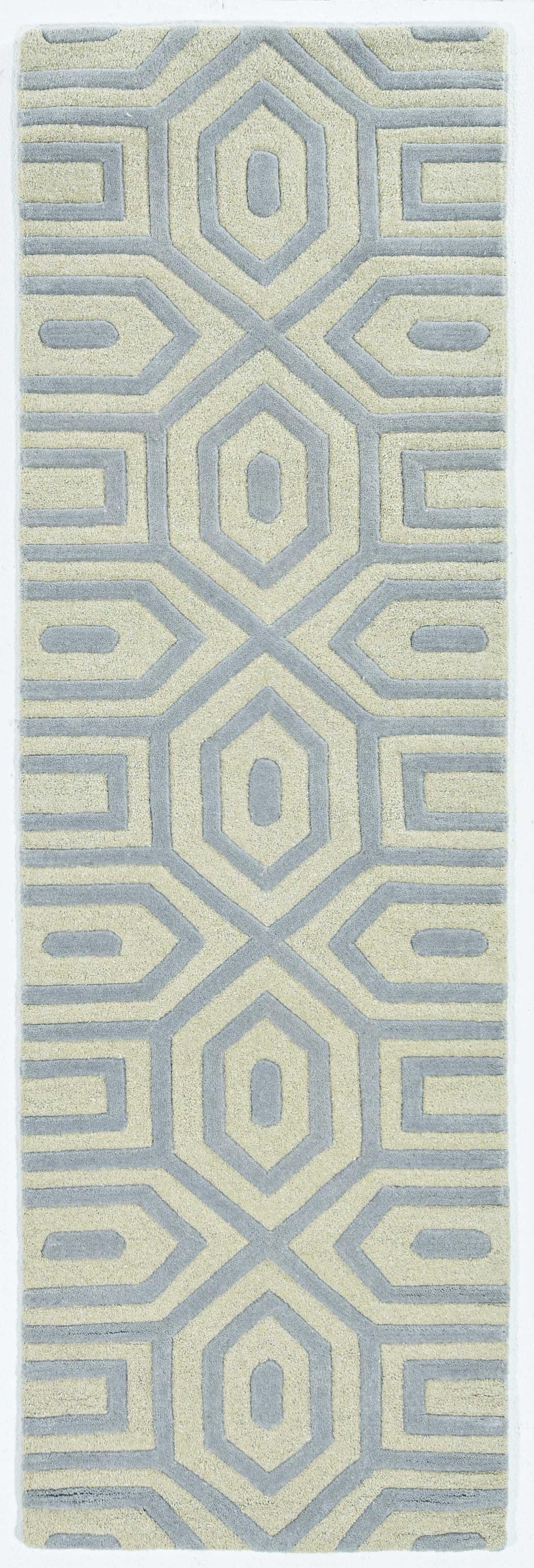 8' Grey Hand Tufted Geometric Indoor Runner Rug - 99fab 