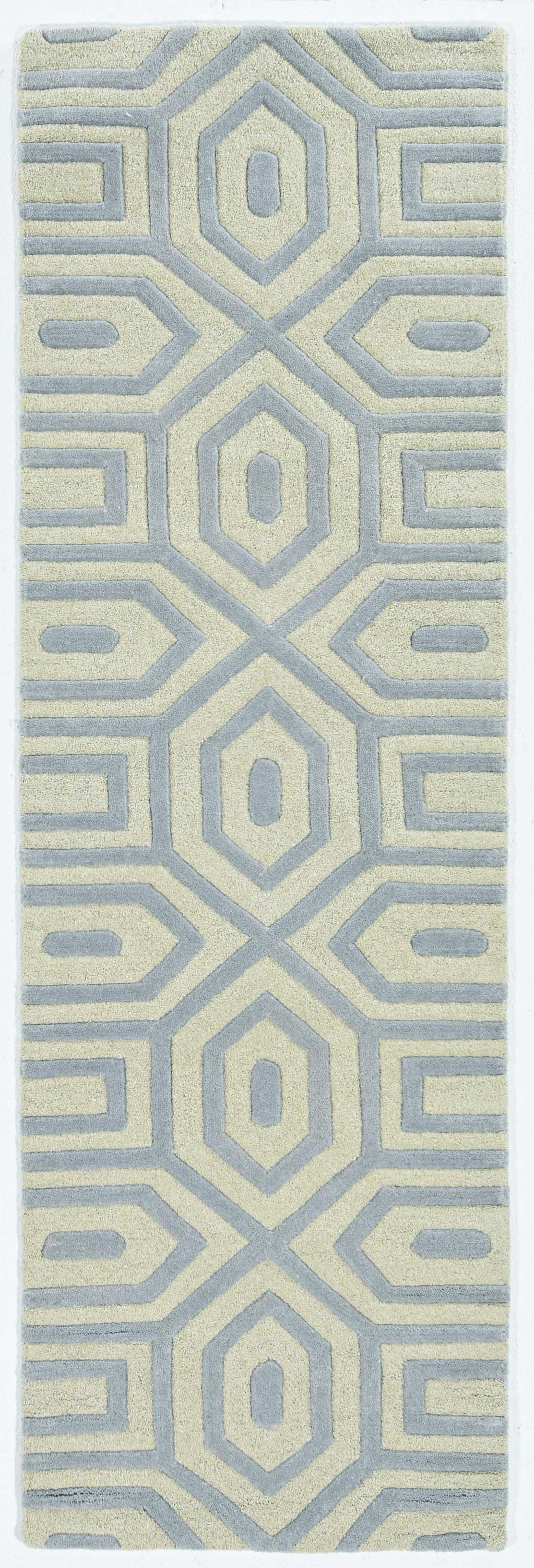 8' Grey Hand Tufted Geometric Indoor Runner Rug