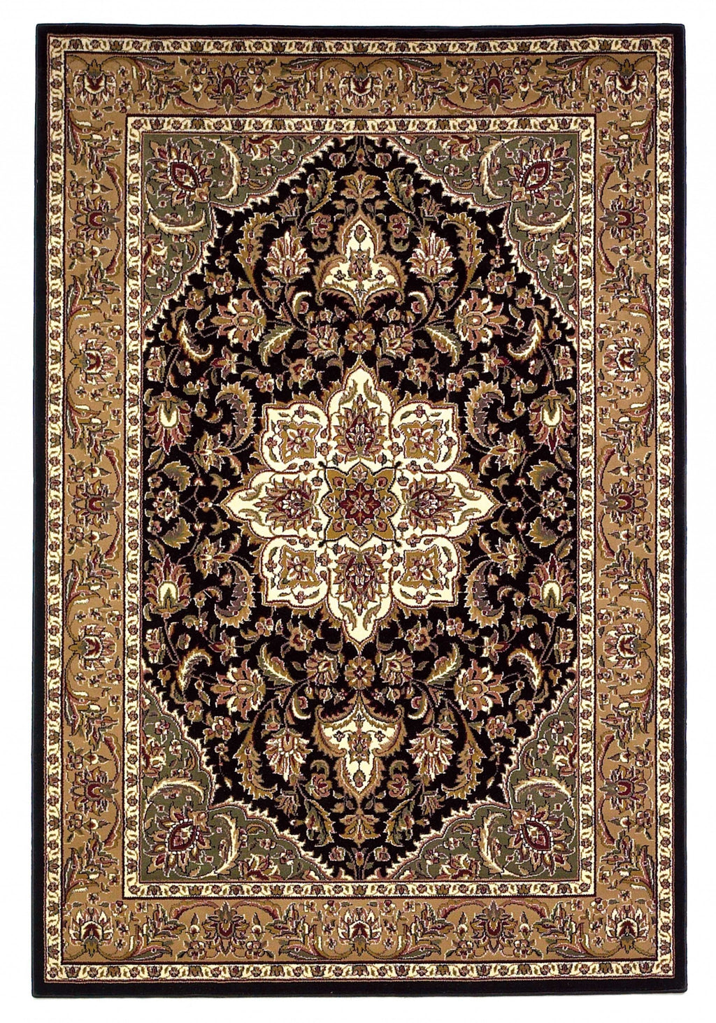 8'X11' Black Beige Machine Woven Floral Medallion Indoor Area Rug - 99fab 