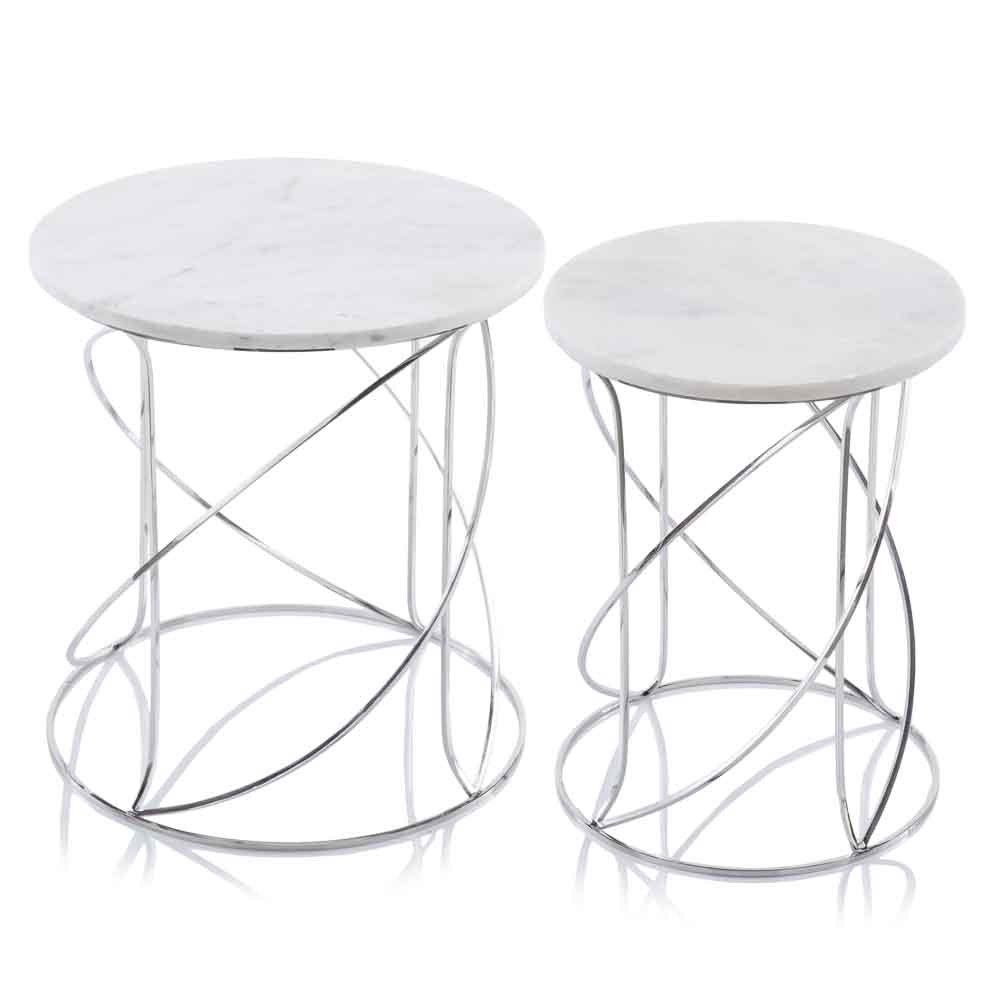 21" White Faux Marble Round End Tables