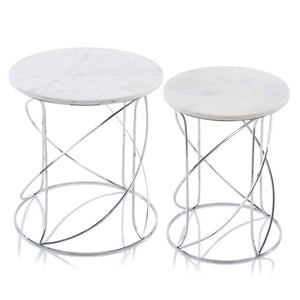 21" White Faux Marble Round End Tables