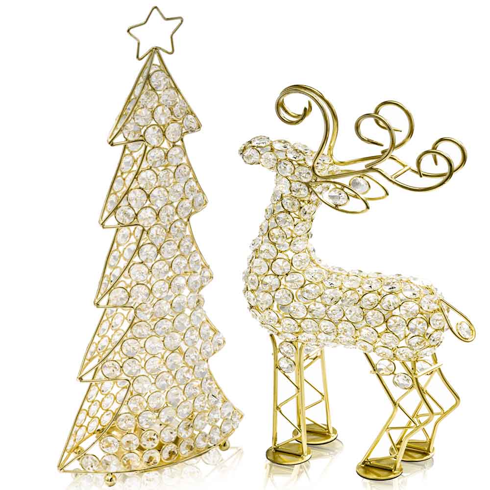 19" Gold Faux Crystal Bling Reindeer