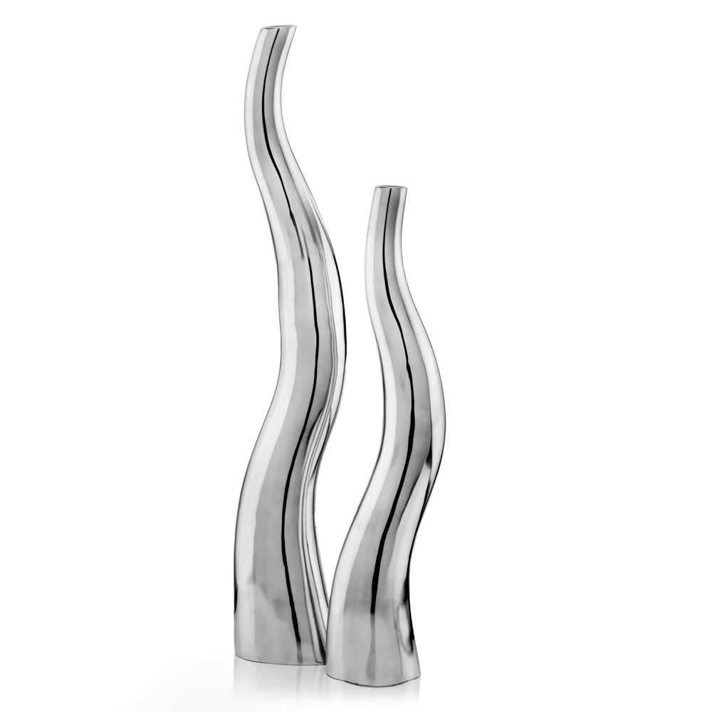 Set Of 2 Modern Tall Silver Squiggly Vases - 99fab 