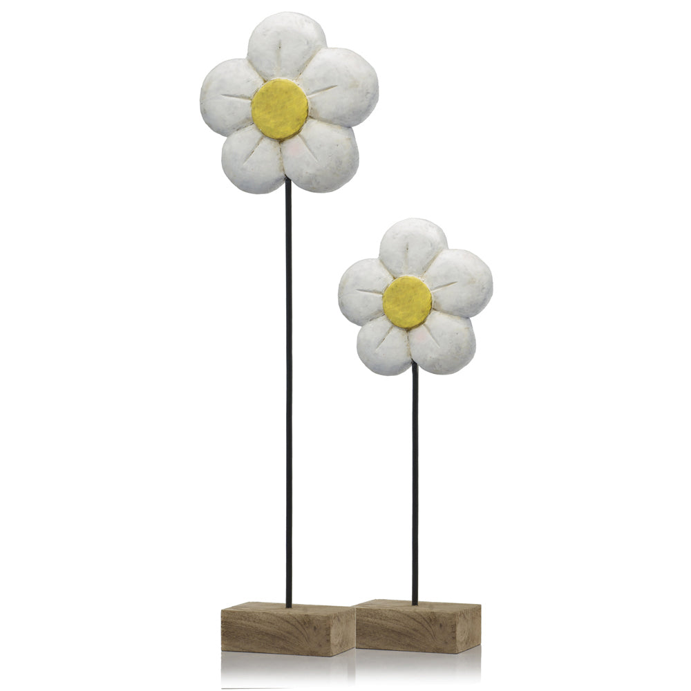 4" X 10" X 33" Natural And Black White Tall Daisy On Stand