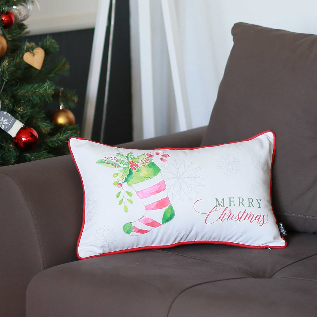 Merry Christmas Filled Stocking Decorative Lumbar Throw Pillow Cover - 99fab 