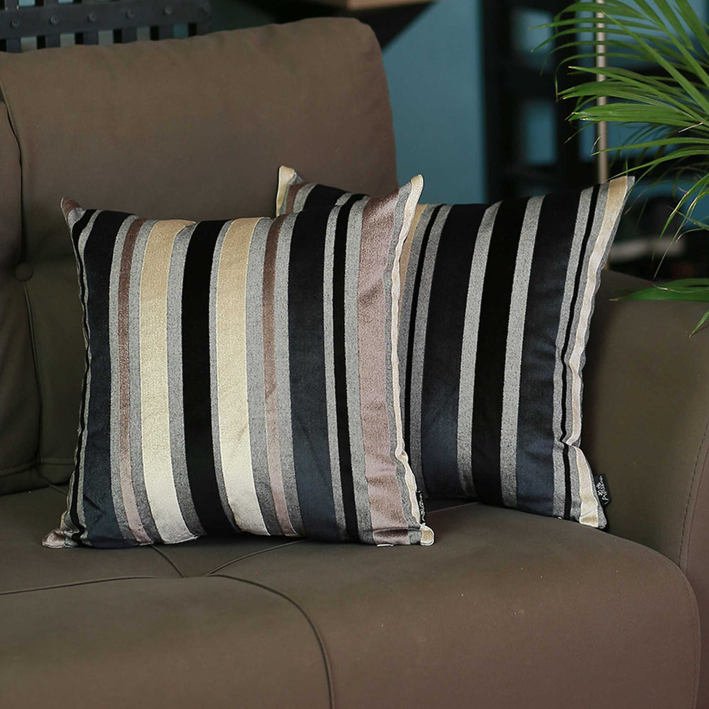 Set Of 2 Midnight Variegated Stripe Decorative Pillow Covers - 99fab 