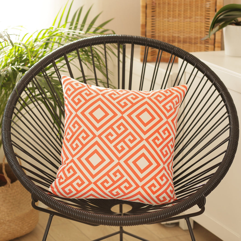 Orange And White Greek Key Decorative Throw Pillow Cover - 99fab 