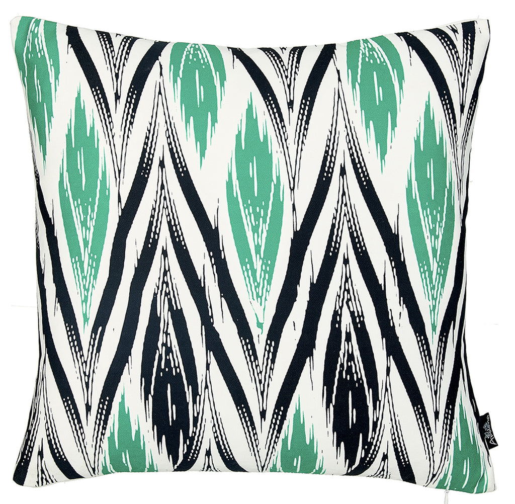 Black White And Green Long Ikat Decorative Throw Pillow Cover - 99fab 