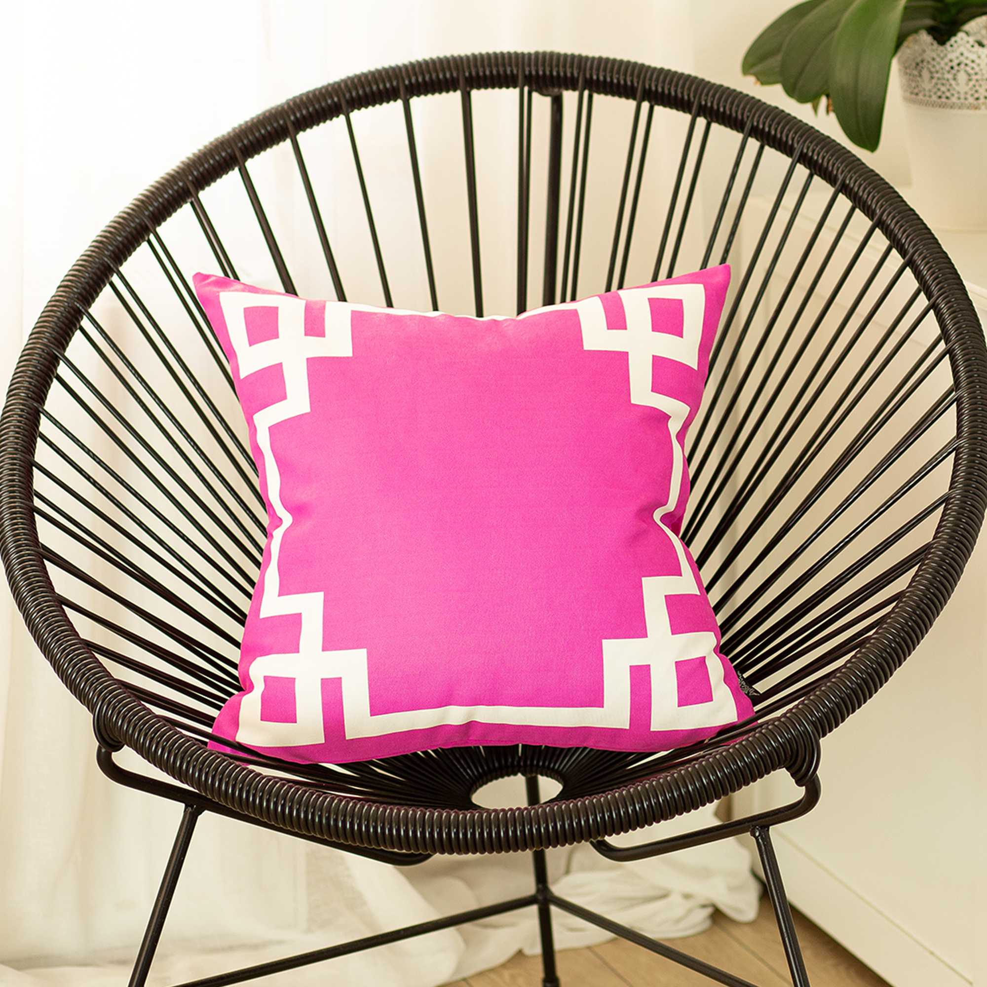 Bright Pink And White Geometric Decorative Throw Pillow Cover