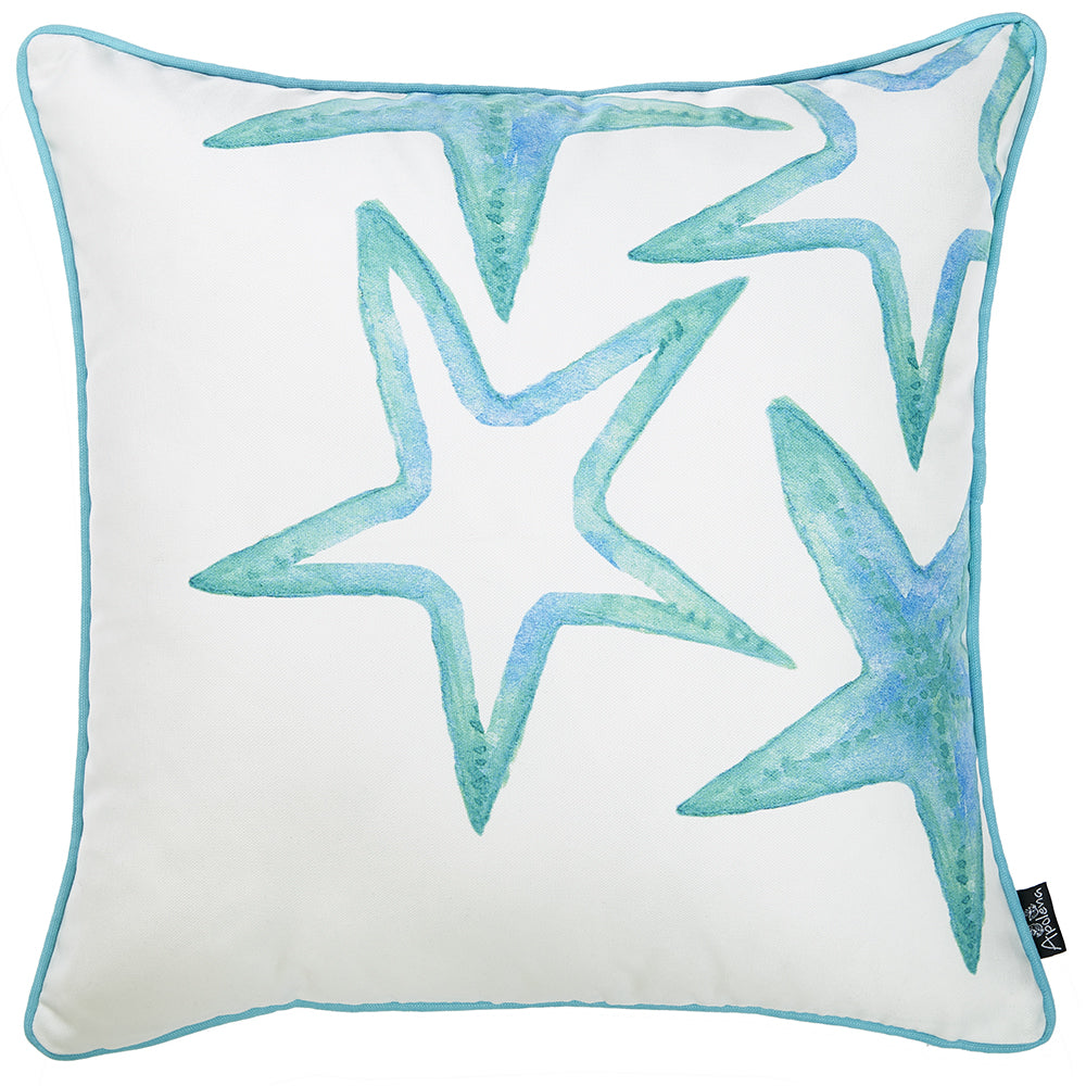 White And Aqua Blue Starfish Decorative Throw Pillow Cover - 99fab 