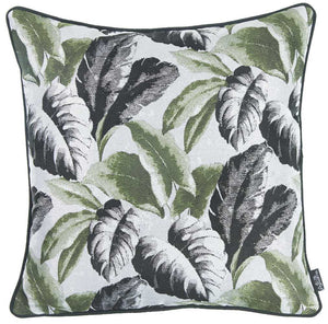 Black White And Green Tropical Leaf Throw Pillow Cover