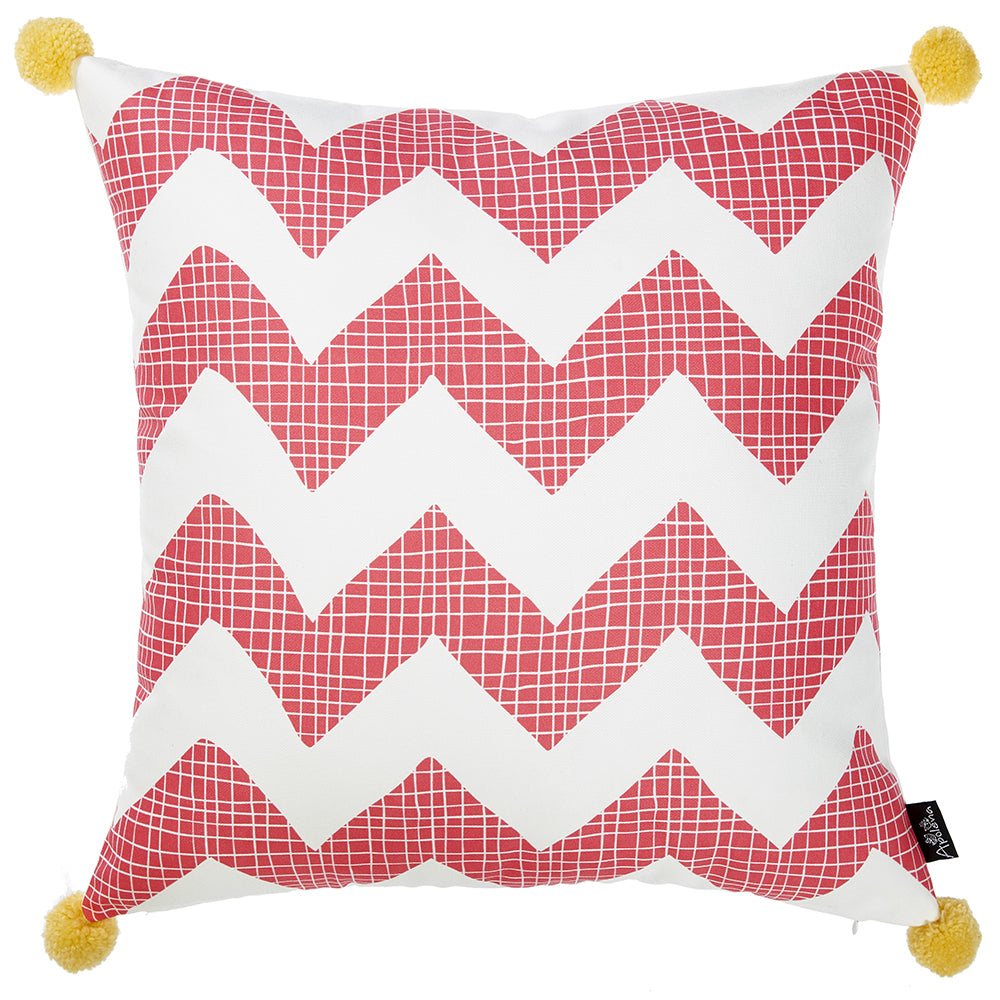 Pink Chevron And Pom Printed Decorative Throw Pillow Cover. - 99fab 