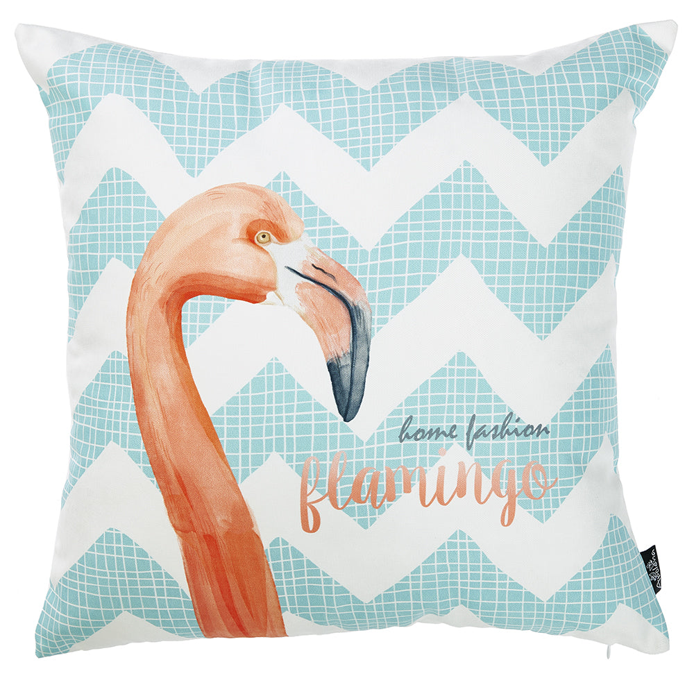 Flamingo And Aqua Chevron Decorative Throw Pillow Cover - 99fab 