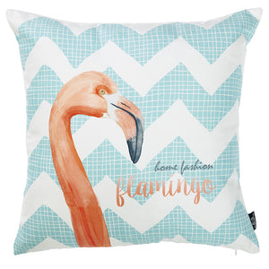 Flamingo And Aqua Chevron Decorative Throw Pillow Cover