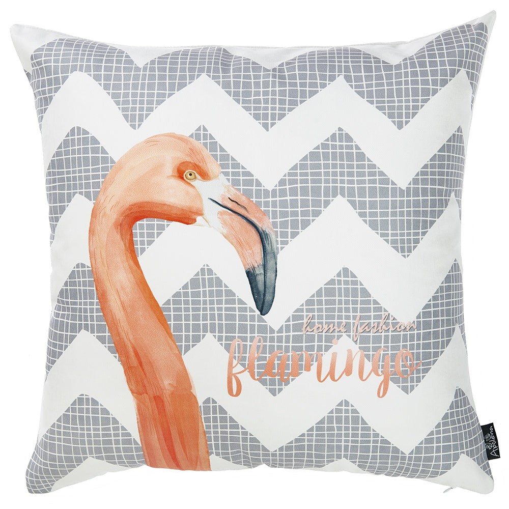 Flamingo And Gray Chevron Decorative Throw Pillow Cover. - 99fab 