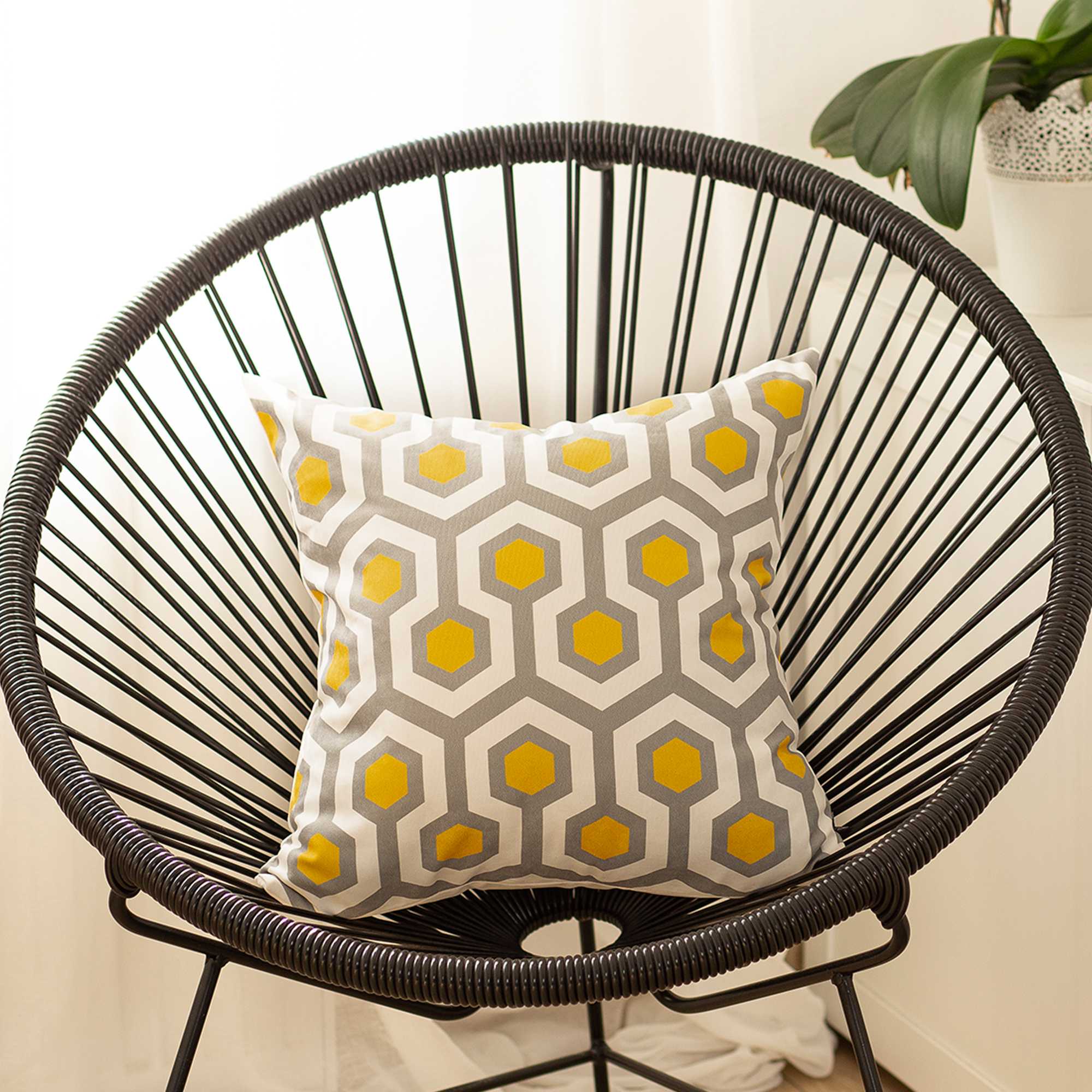 18 X 18 Yellow Gray And White Geometric Zippered Polyester Throw Pillow Cover