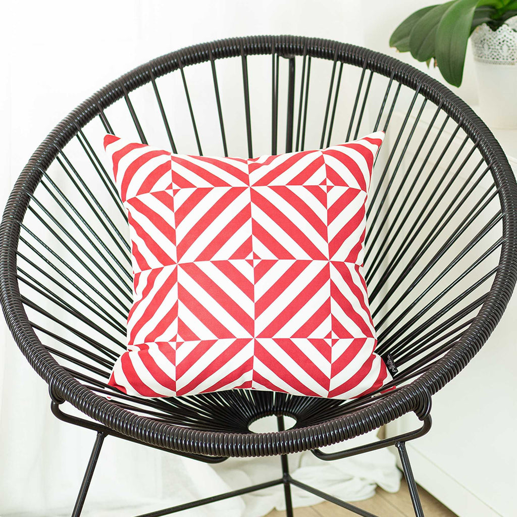 Red And White Geometric Squares Decorative Throw Pillow Cover - 99fab 