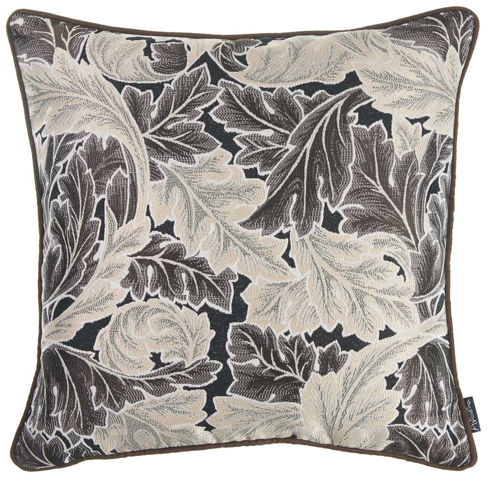 Brown Taupe White Jacquard Leaf Decorative Throw Pillow Cover - 99fab 