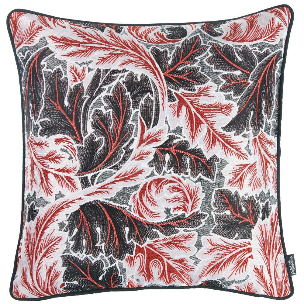 Black Red And White Jacquard Leaf Decorative Throw Pillow Cover - 99fab 