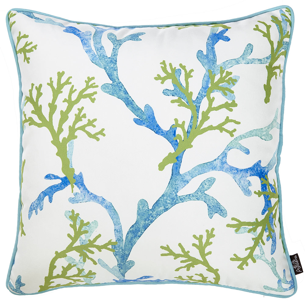 Square White Blue And Green Coral Decorative Throw Pillow Cover - 99fab 