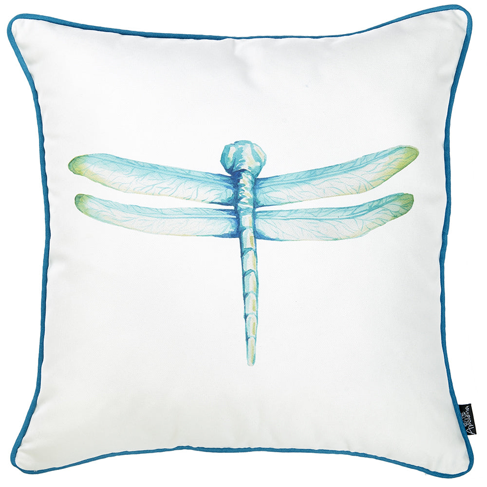 Square Aqua Blue Watercolor Dragonfly Decorative Throw Pillow Cover - 99fab 