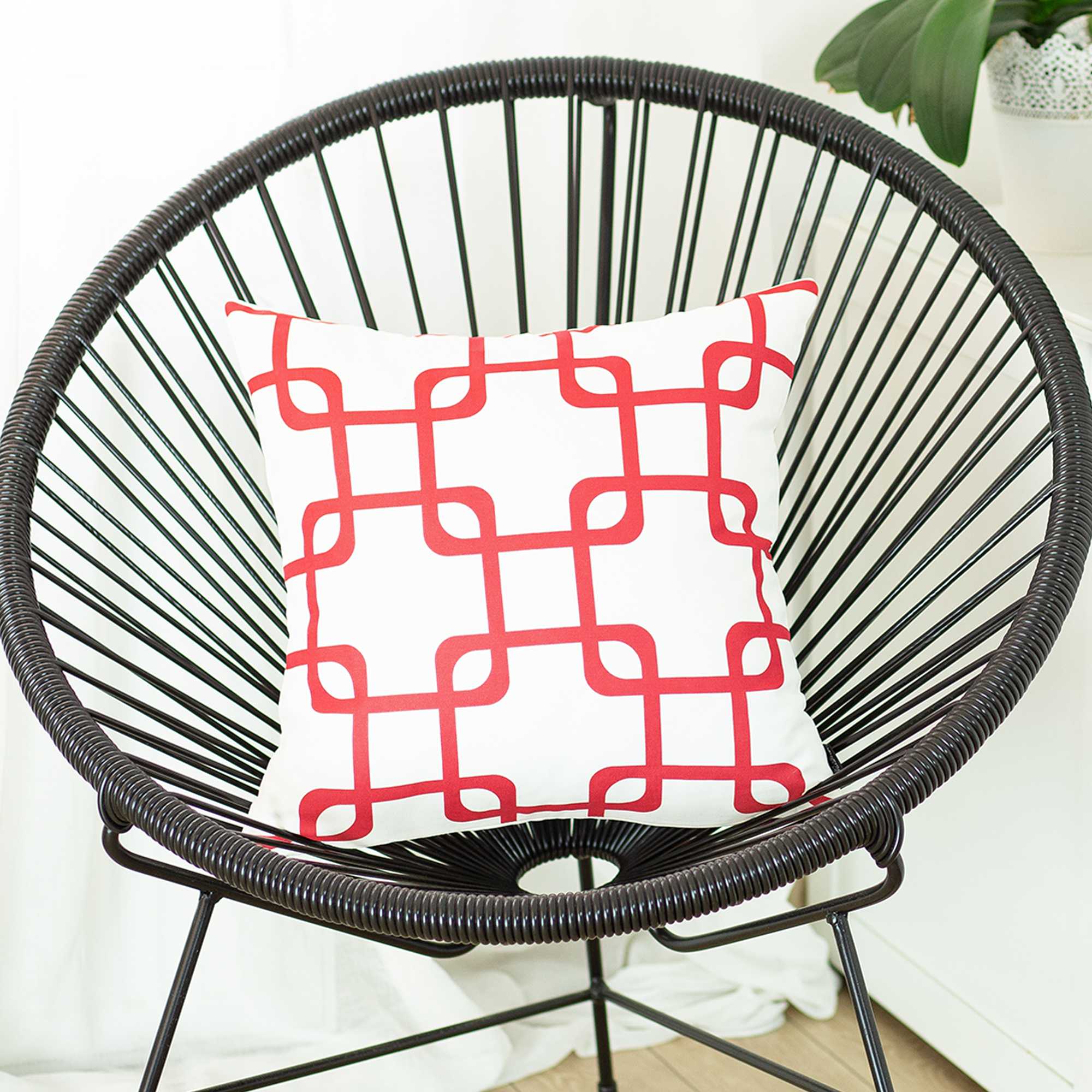 Red And White Geometric Squares Decorative Throw Pillow Cover