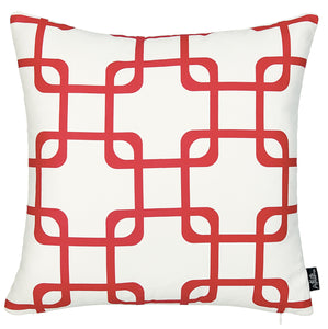 Red And White Geometric Squares Decorative Throw Pillow Cover