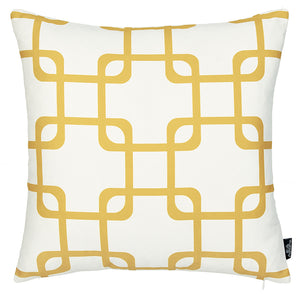 Yellow And White Geometric Squares Decorative Throw Pillow Cover