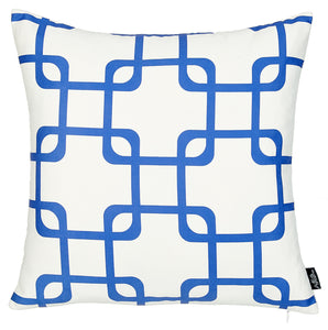 Blue And White Geometric Squares Decorative Throw Pillow Cover