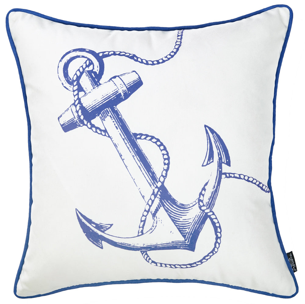 Blue And White Nautical Anchor Decorative Throw Pillow Cover - 99fab 