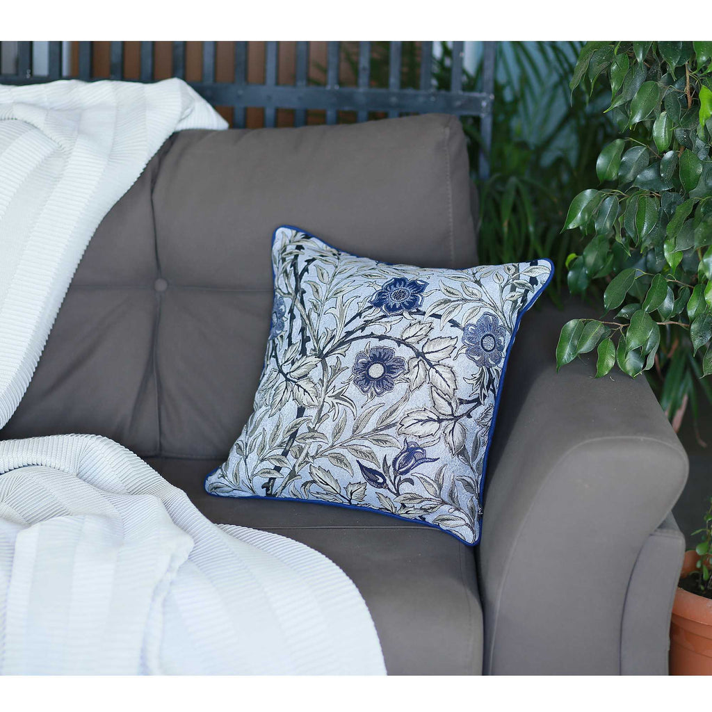 Blue Jacquard Leaf Decorative Throw Pillow Cover - 99fab 