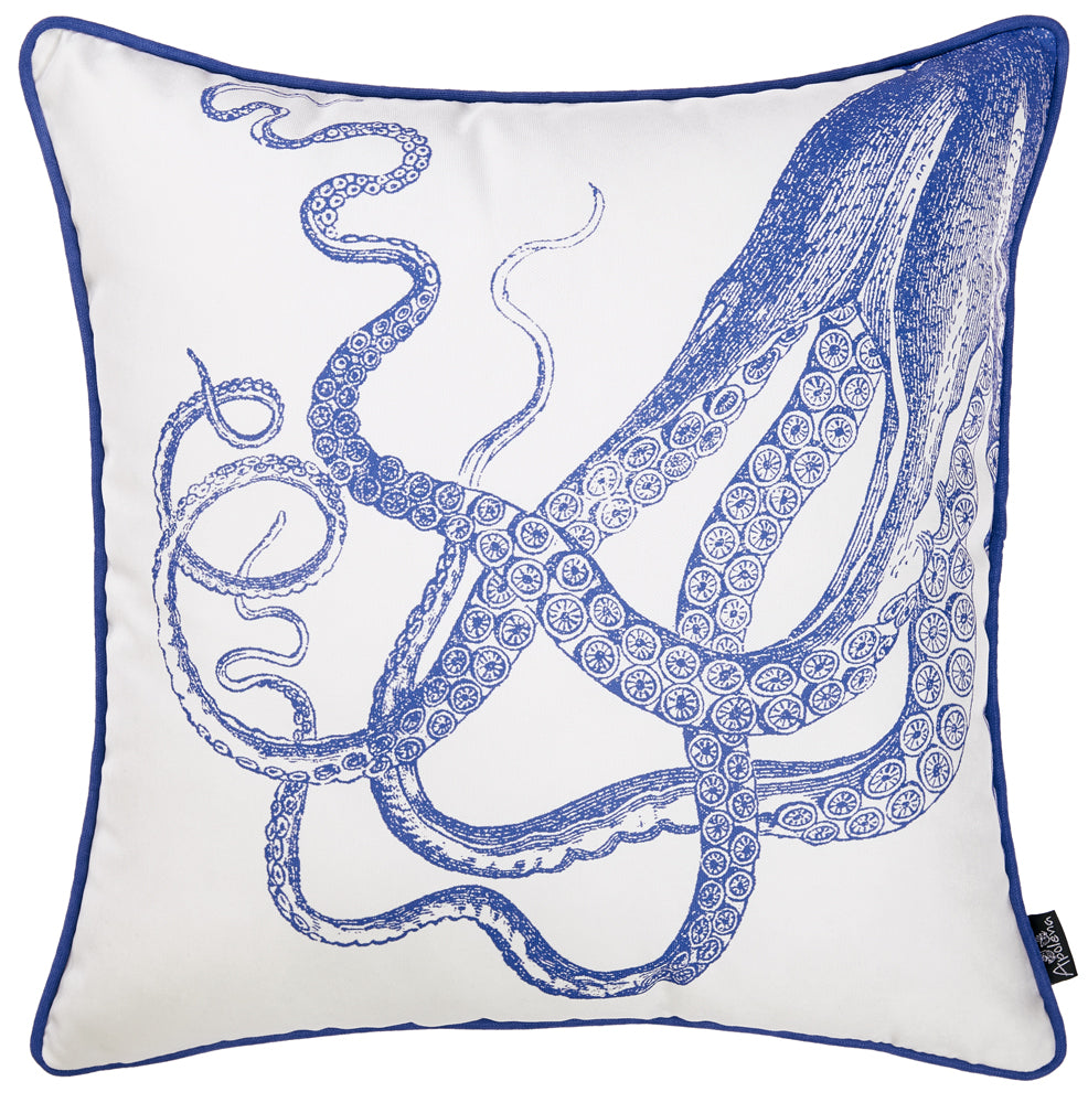 Square White And Blue Octopus Decorative Throw Pillow Cover - 99fab 