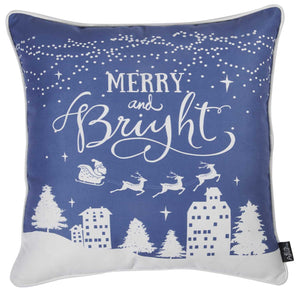 18" Blue Christmas Merry Bright Throw Pillow Cover