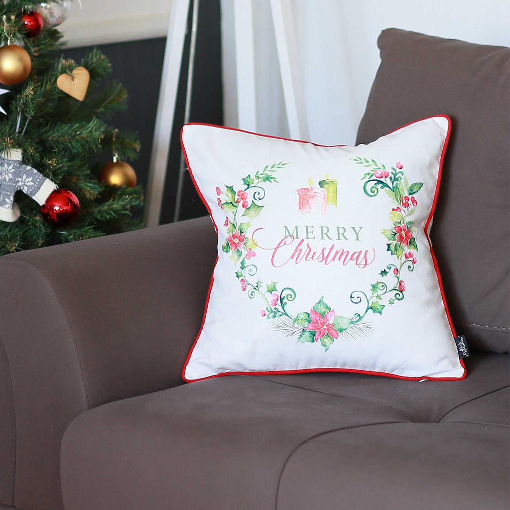 Merry Christmas Wreath Square Decorative Throw Pillow Cover - 99fab 