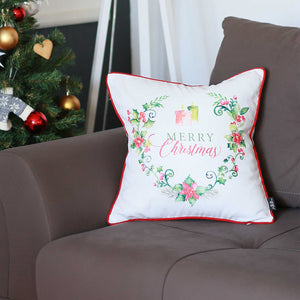 Merry Christmas Wreath Square Decorative Throw Pillow Cover