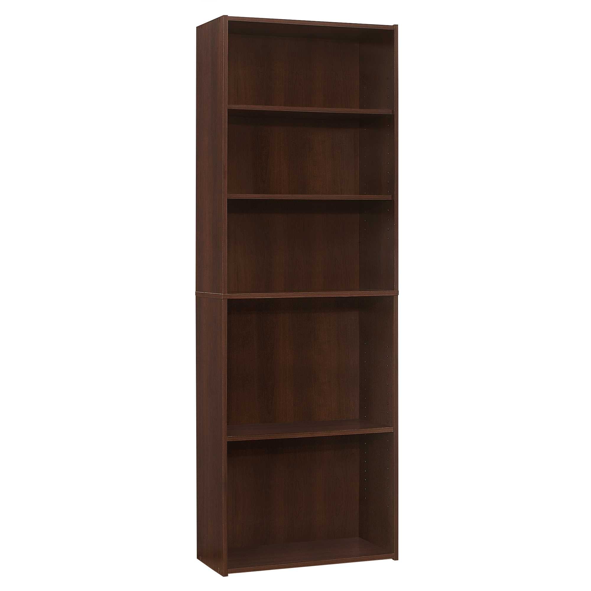 71" Brown Adjustable Five Tier Standard Bookcase