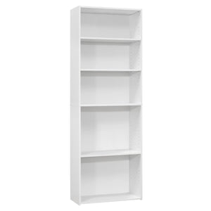 71" White Adjustable Five Tier Standard Bookcase