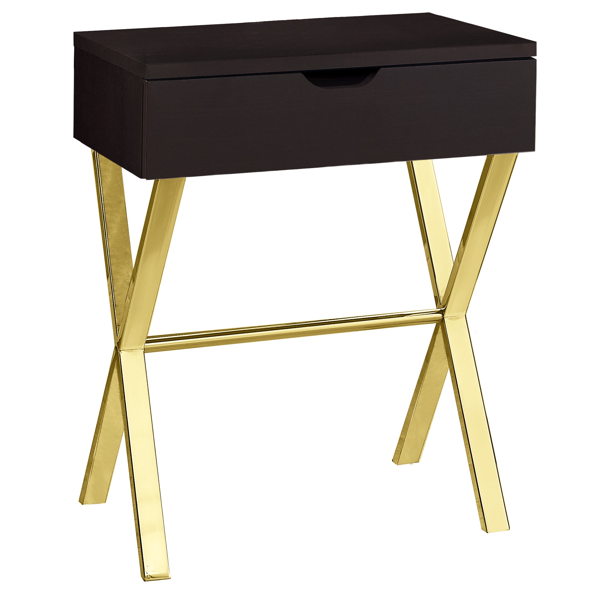 22" Gold And Dark Brown End Table With Drawer