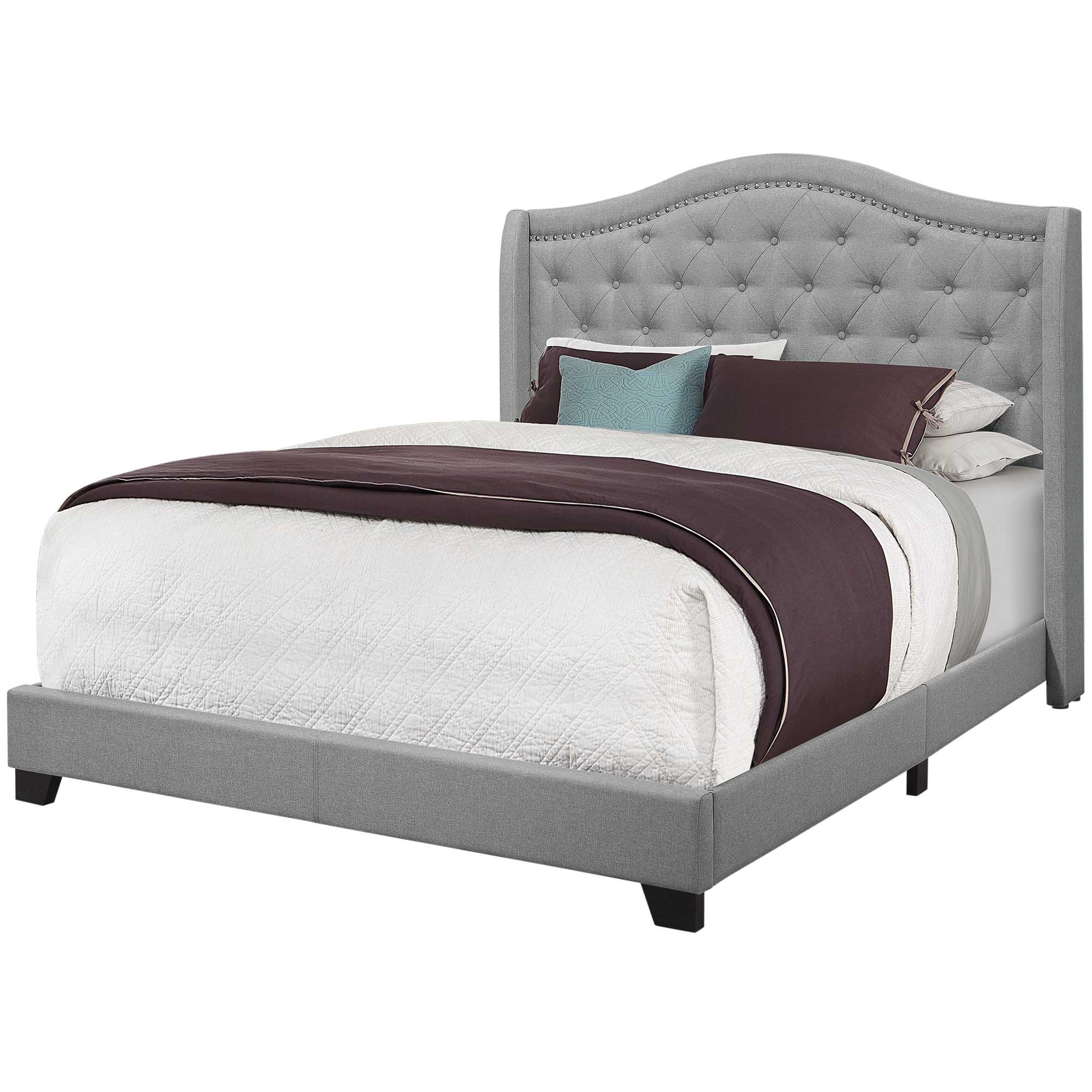 66.5" X 87.5" X 56.5" Grey Linen With Chrome Trim - Queen Size Bed