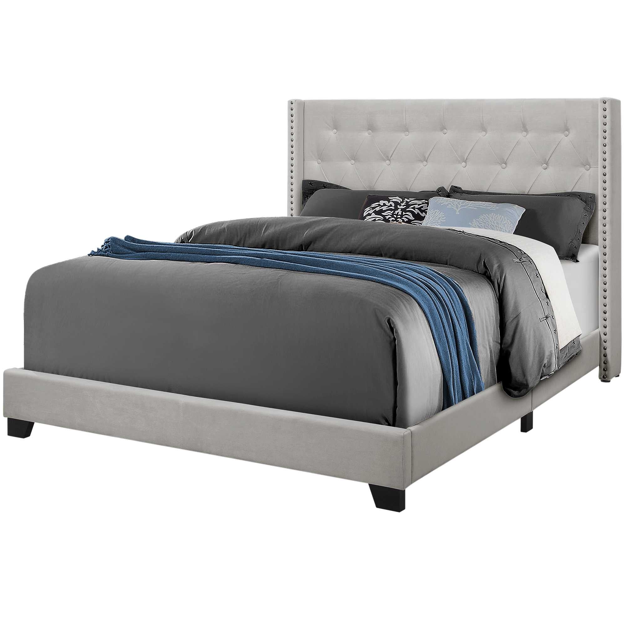 66.5" X 87.5" X 49.75" Light Grey Velvet With Chrome Trim  Queen Size Bed