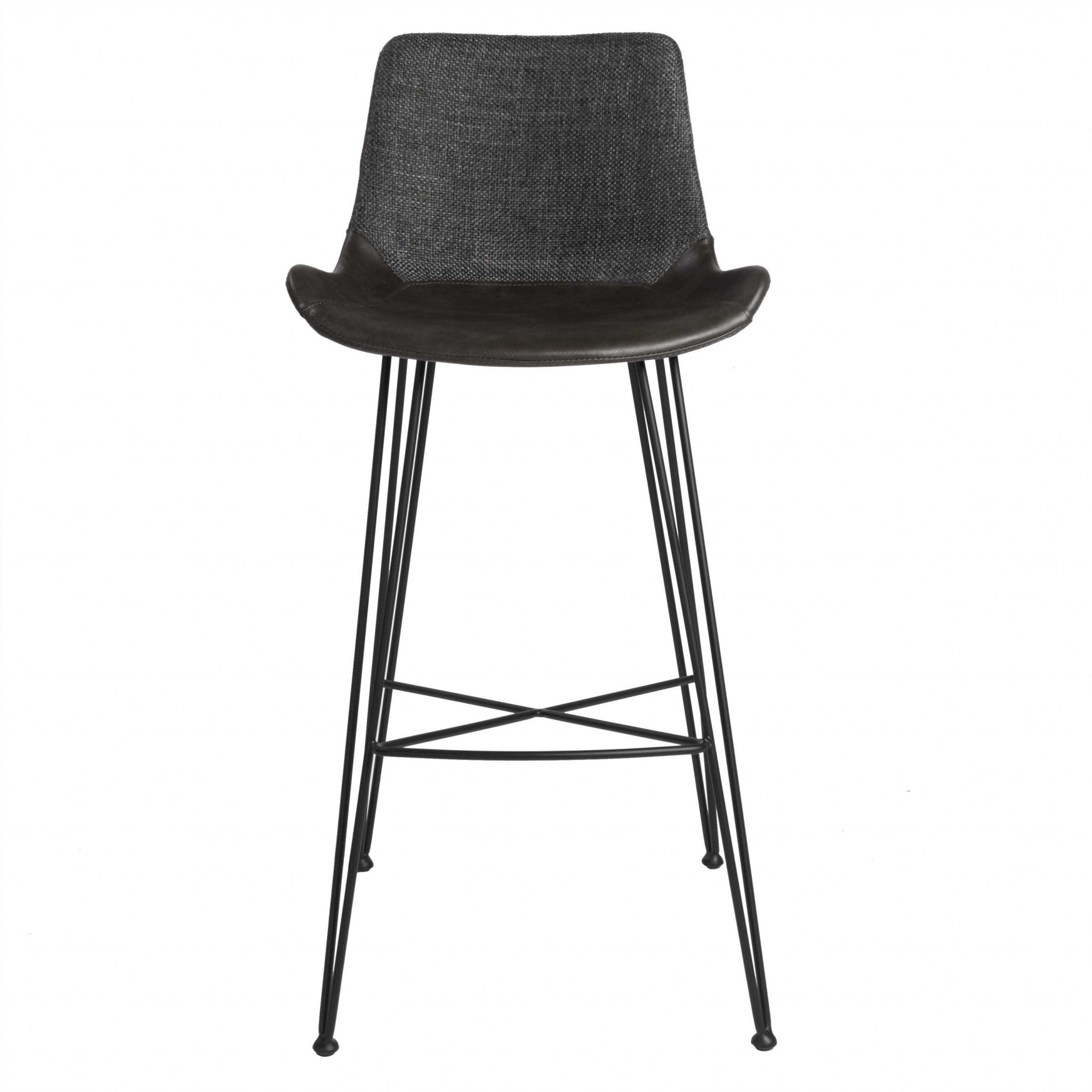 22.45" X 19.3" X 40.16" Dark Gray Leatherette Bar Stool With Matte Black Legs