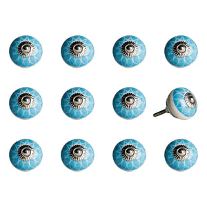 1.5" X 1.5" X 1.5" Ceramic Metal Aqua And White 12 Pack Knob