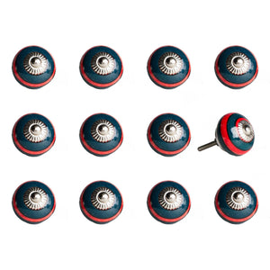 1.5" X 1.5" X 1.5" Ceramic Metal Navy And Red 12 Pack Knob