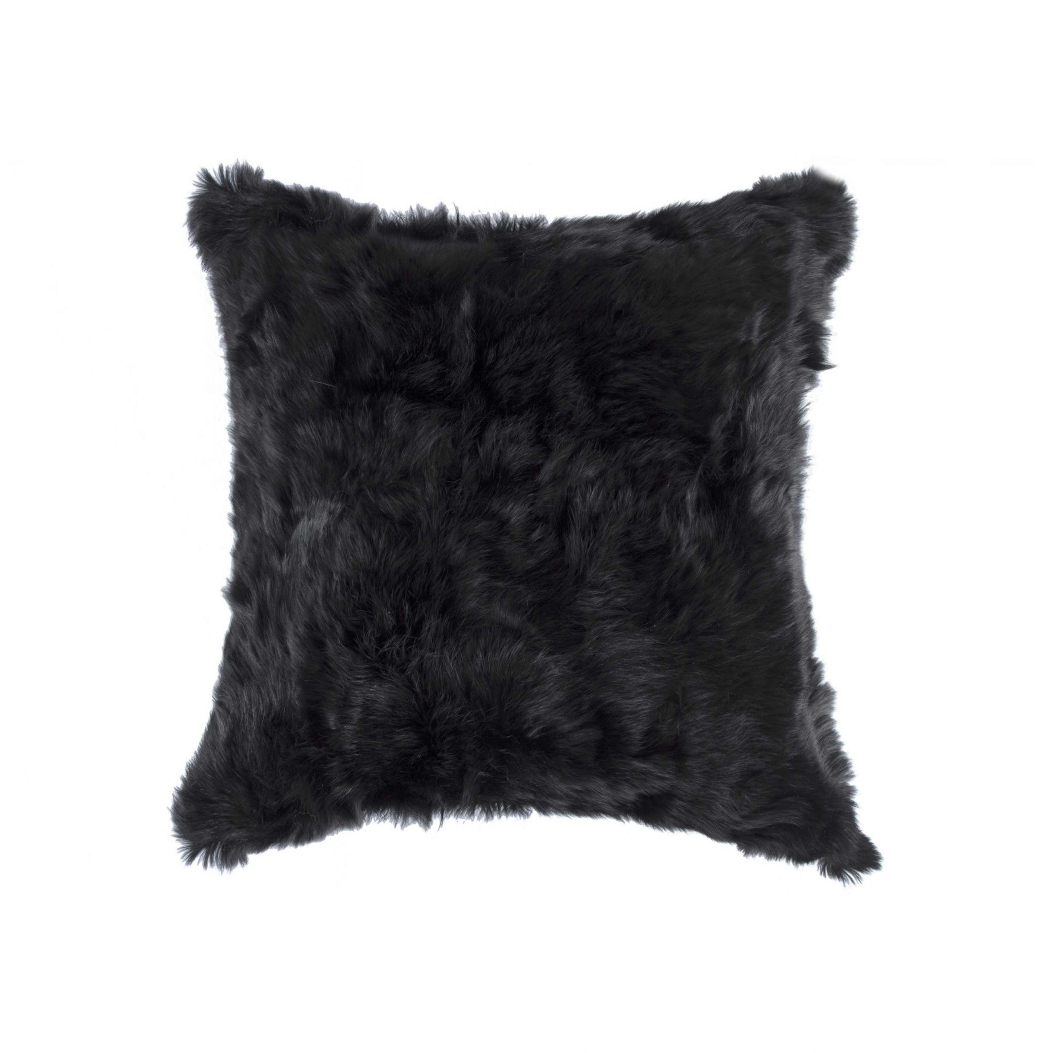 5" X 18" X 18" 100% Natural Rabbit Fur Black Pillow