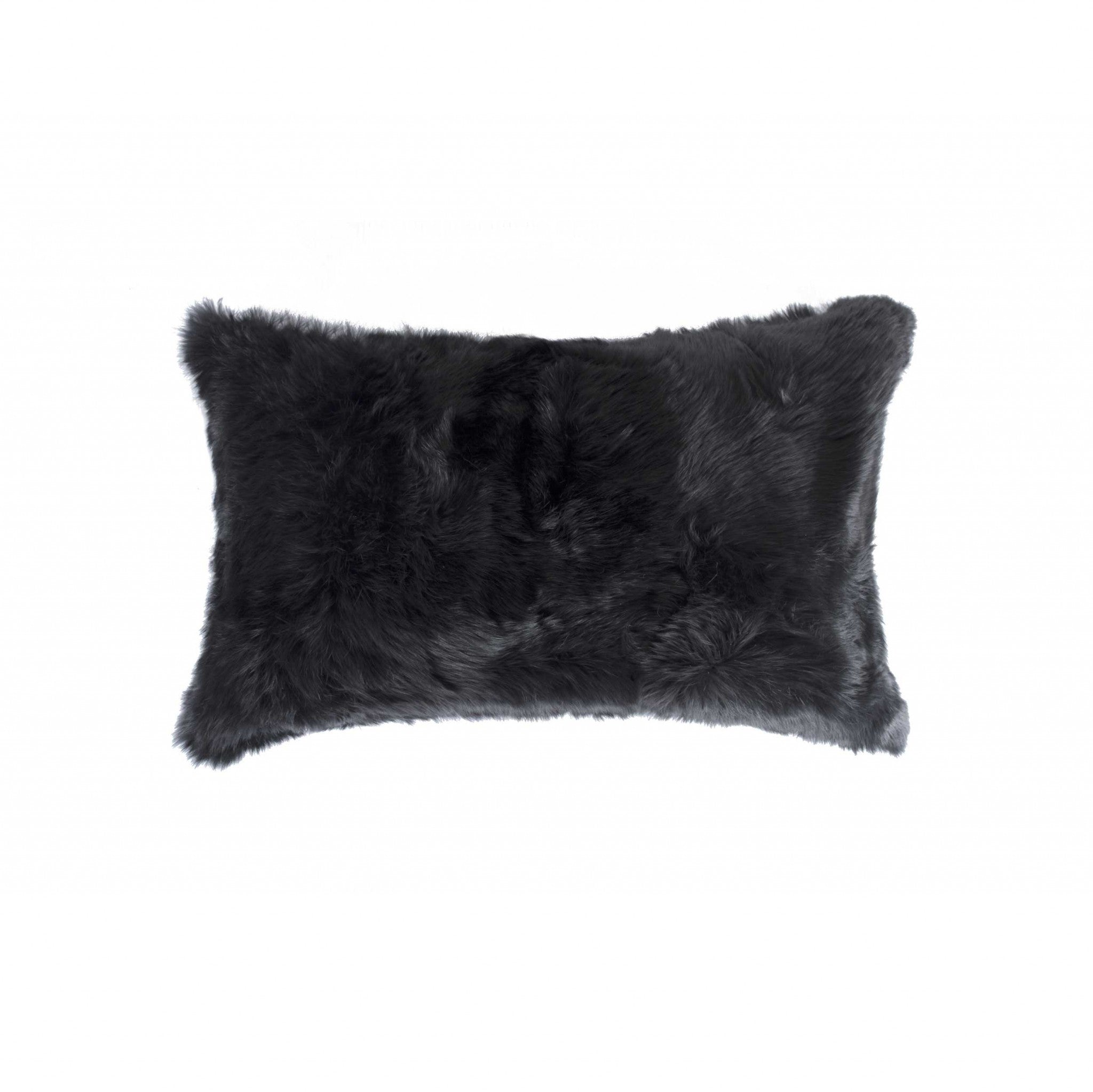 5" X 12" X 20" 100% Natural Rabbit Fur Black Pillow